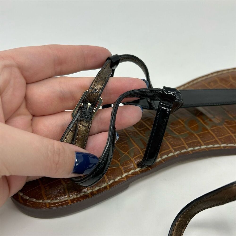 Sam Edelman Gigi Black Faux Leather Thong Sandals Size 10.5 Casual Summer - Picture 11 of 12